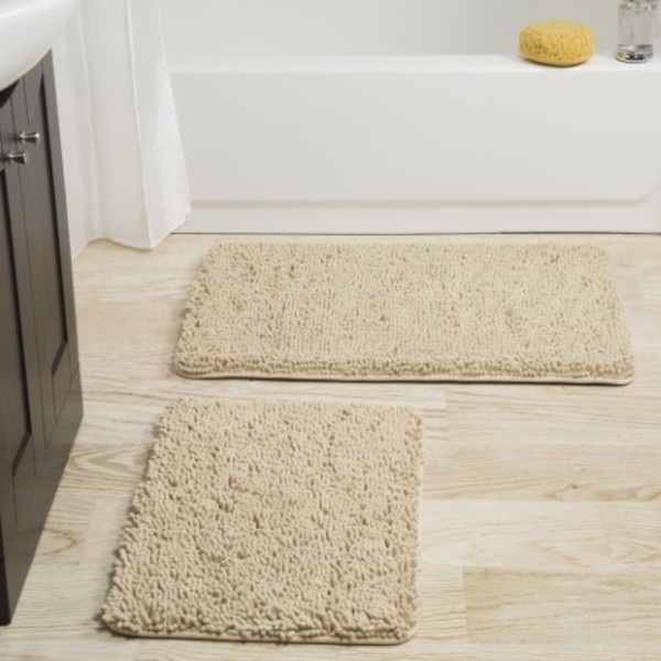 Hastings Home Hastings Home 2 Piece Memory Foam Shag Bath Mat - Ivory 571269PGQ